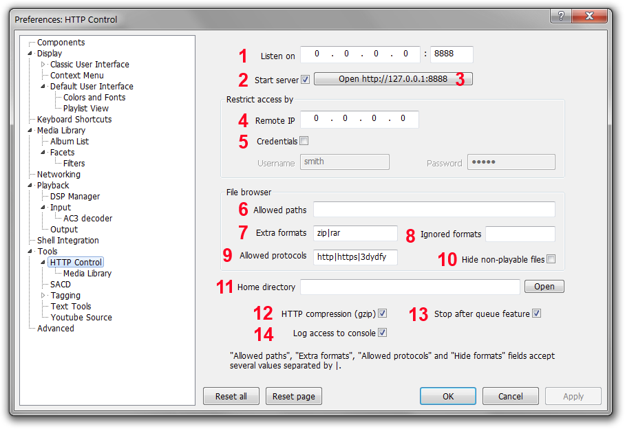 foo_httpcontrol preferences